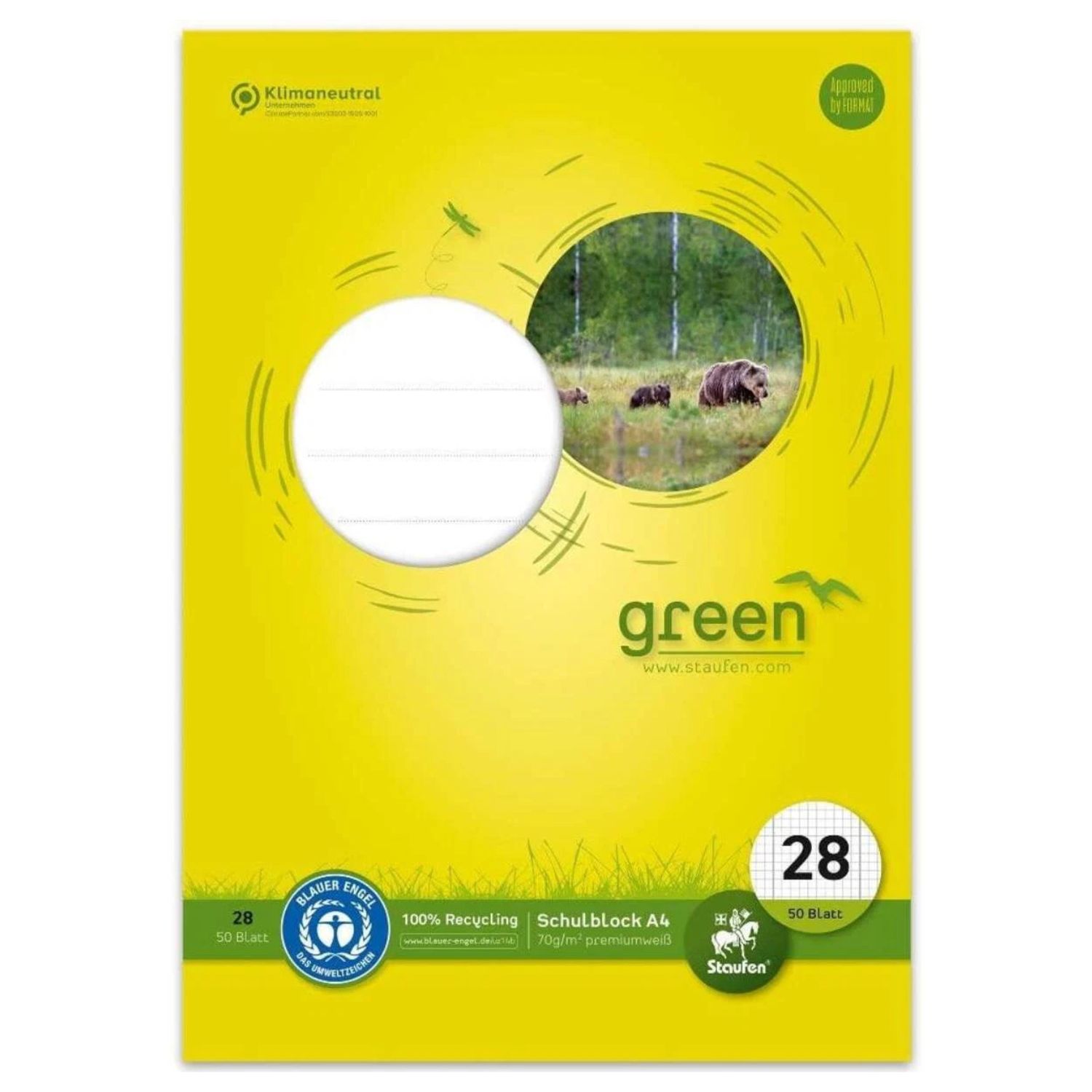 Staufen Schulblock Blauer Engel, Lineatur 28, DIN A4, gelocht