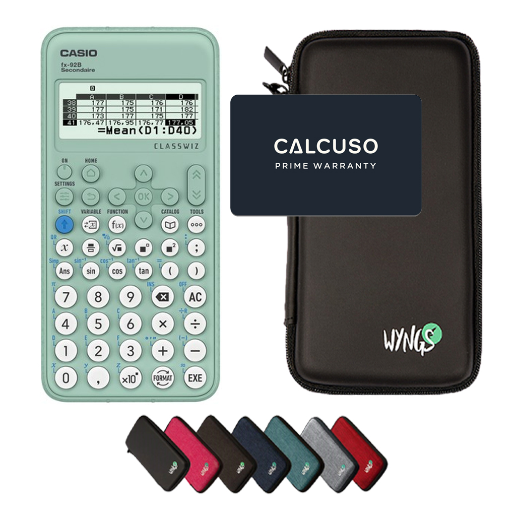 Casio FX-92B Secondaire inkl. WYNGS Schutztasche - Wissenschaftlicher Taschenrechner - Basic Set