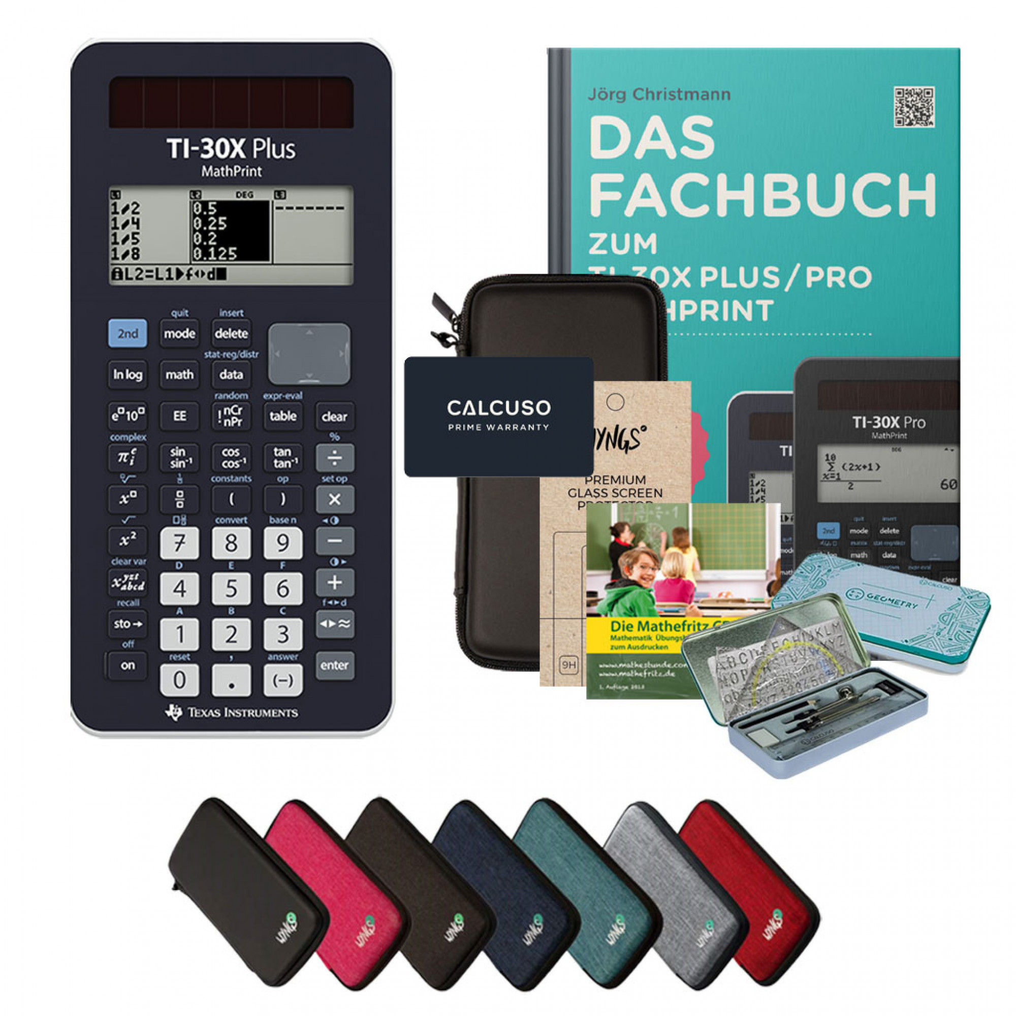 CALCUSO Streberpaket Schwarz mit Taschenrechner TI-30X Plus MathPrint