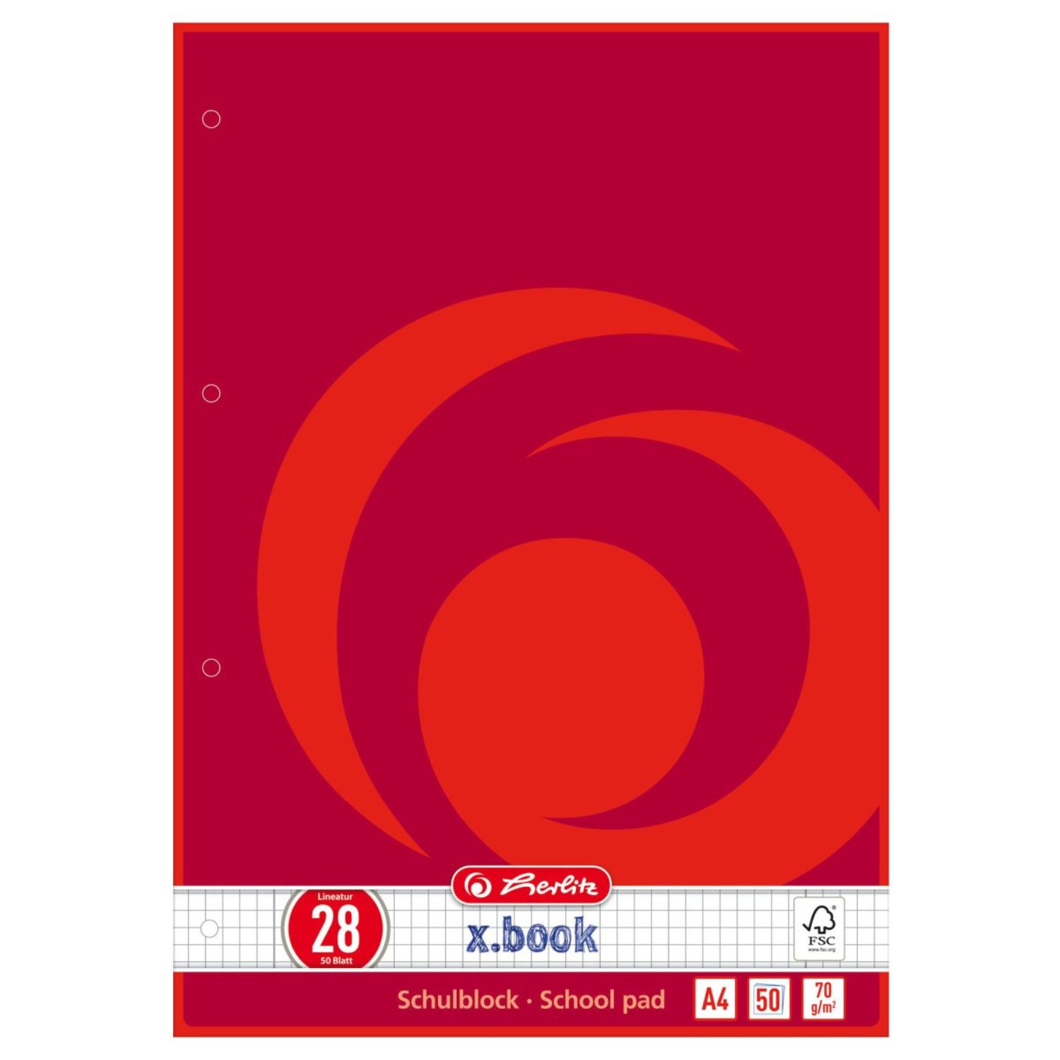 Herlitz Schulblock kariert mit Doppelrand, gelocht A4, Lineatur 28