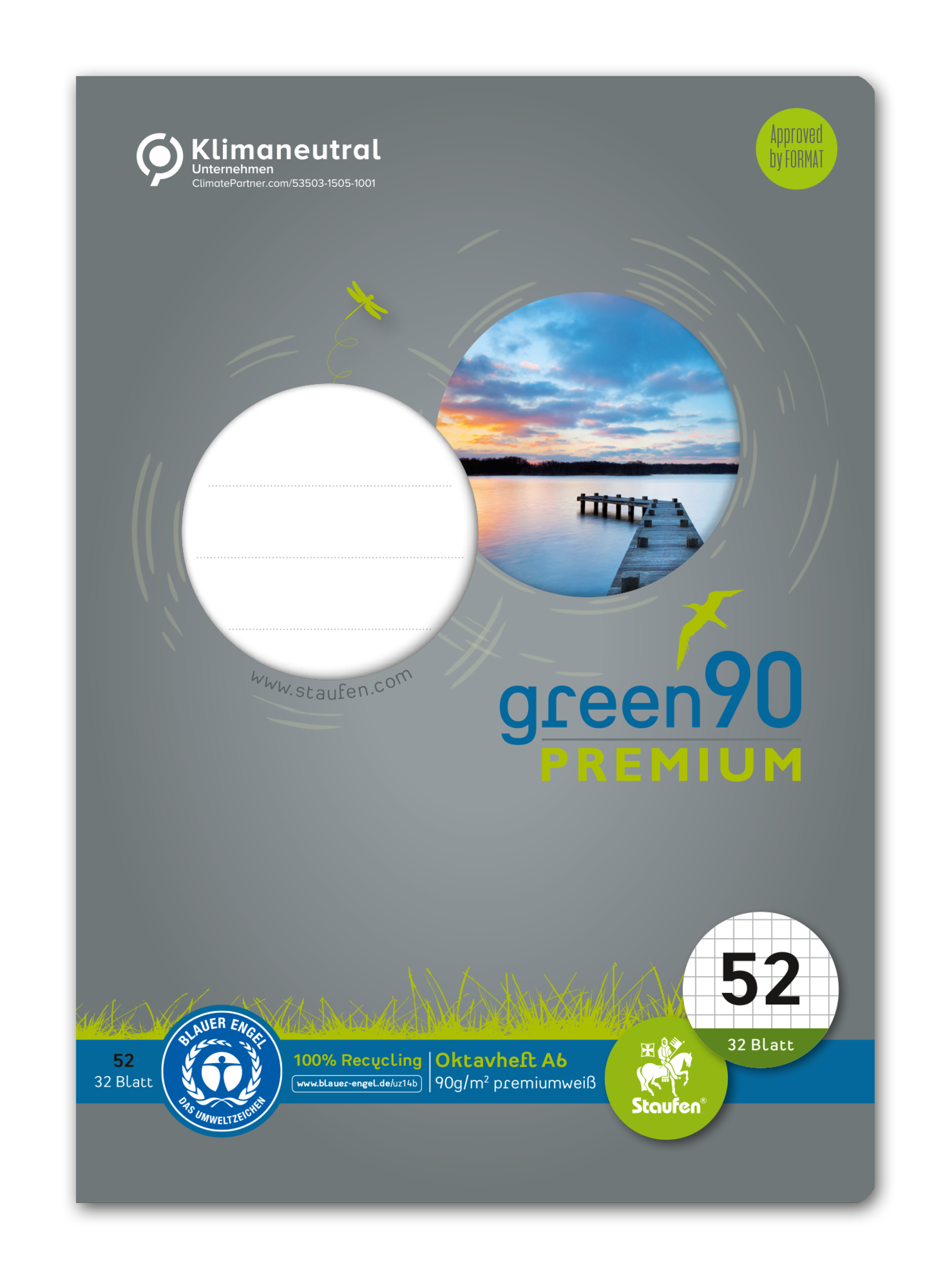 STAUFEN GREEN Oktavheft A6 48 Blatt - Lineatur 52