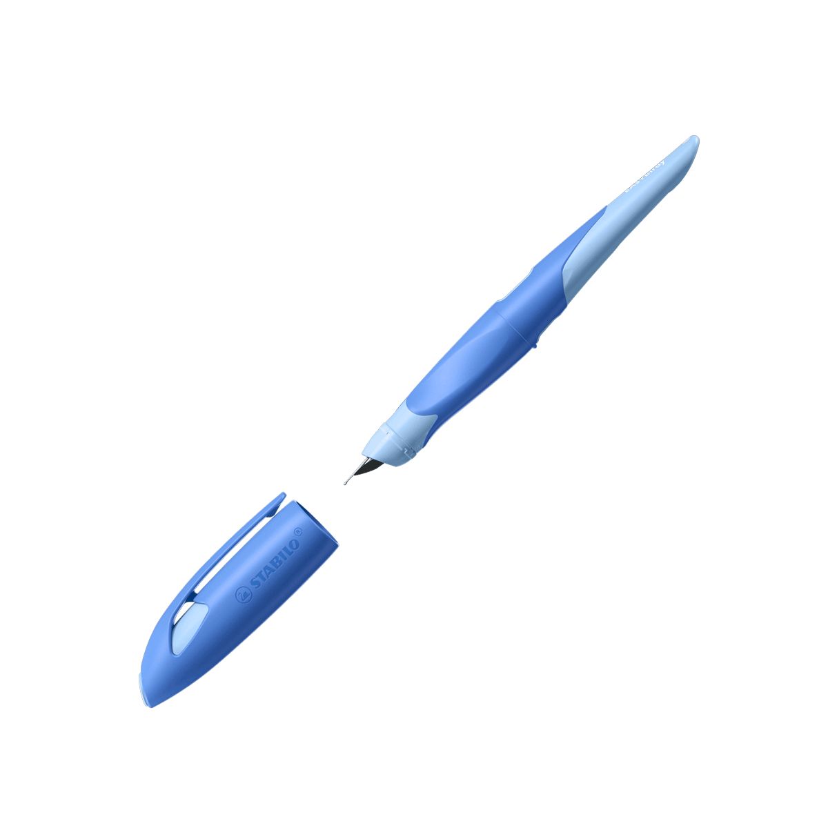 Stabilo Ergonomischer Schulfüller für Linkshänder mit Anfänger-Feder A - EASYbirdy Pastel Edition in blau/hellblau - Einzelstift - inklusive Patrone - Schreibfarbe blau (löschbar)