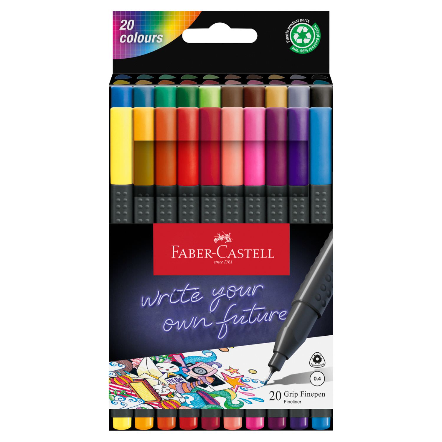 Faber-Castell Fineliner, Finepen Grip, 20er Pack
