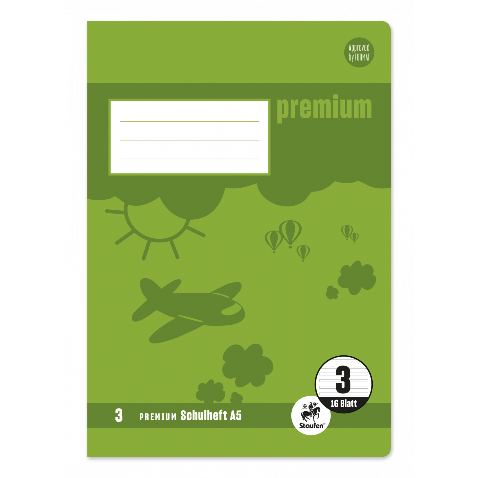 Staufen Premium Heft PREMIUM LIN 3 - A5, 16 Blatt, 90 g/qm, Doppel PREMIUM Linien