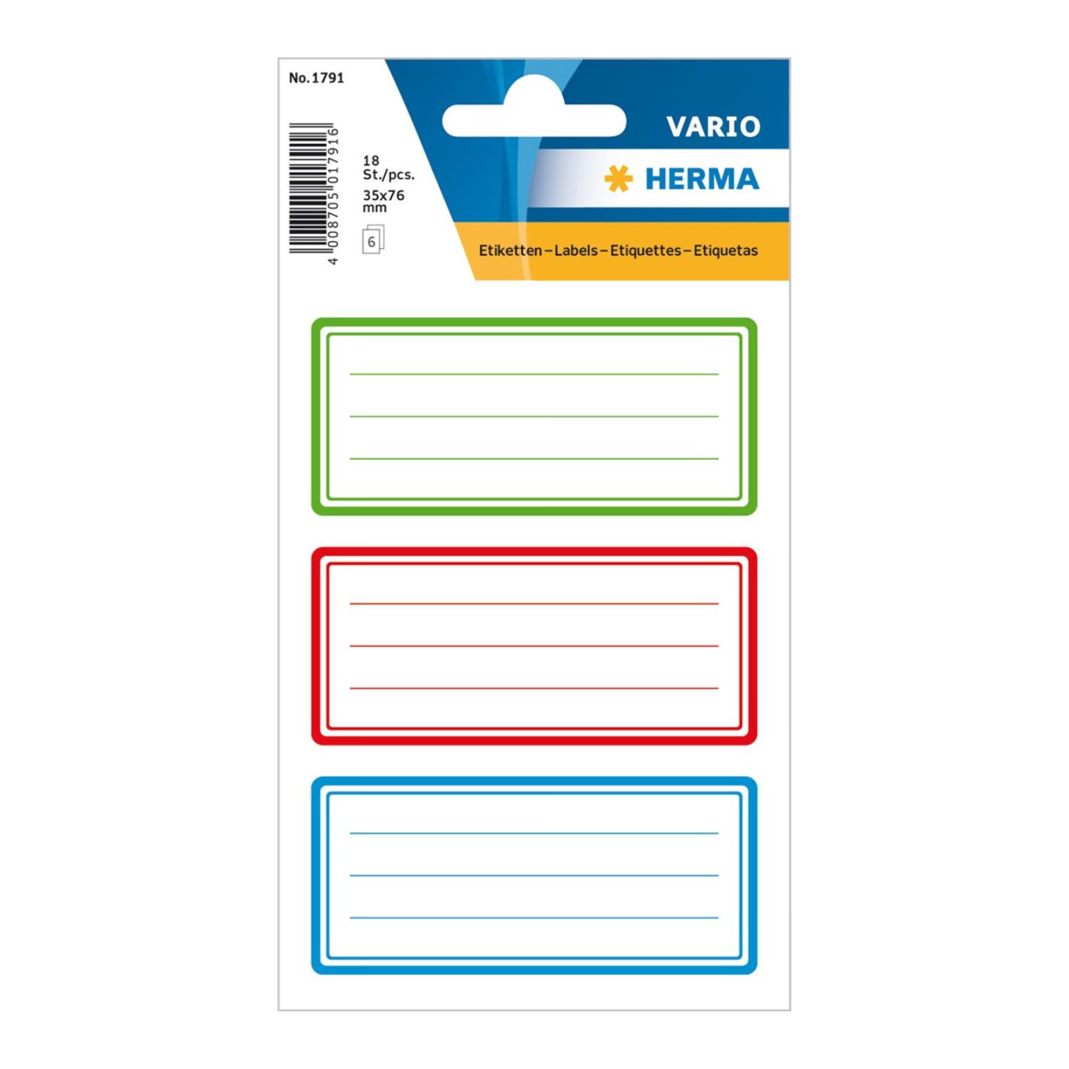 Herma Heftetiketten Tricolor, 18 Stück