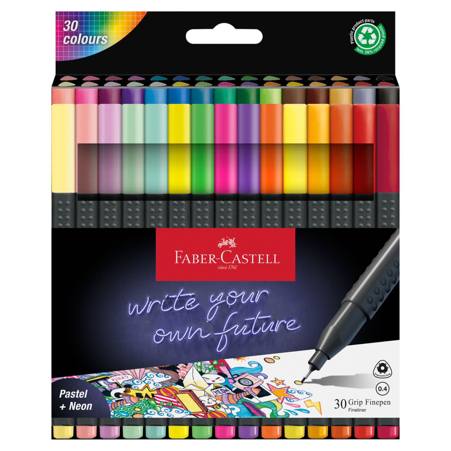 Faber-Castell Fineliner, Finepen Grip, 30er Pack inkl. neon+pastell