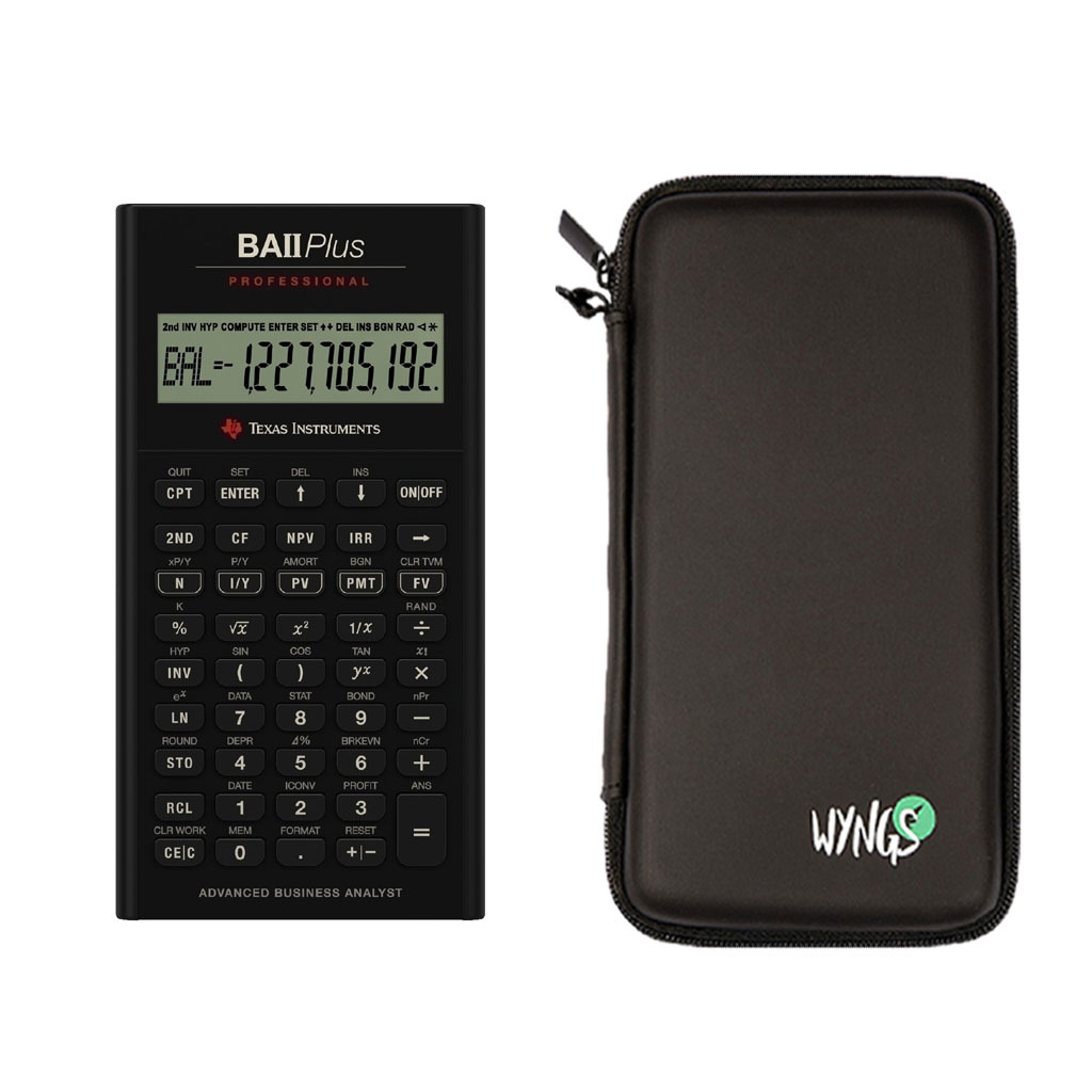 TI-BA II Plus inkl. WYNGS Schutztasche Schwarz - Finanzrechner - Basic Set
