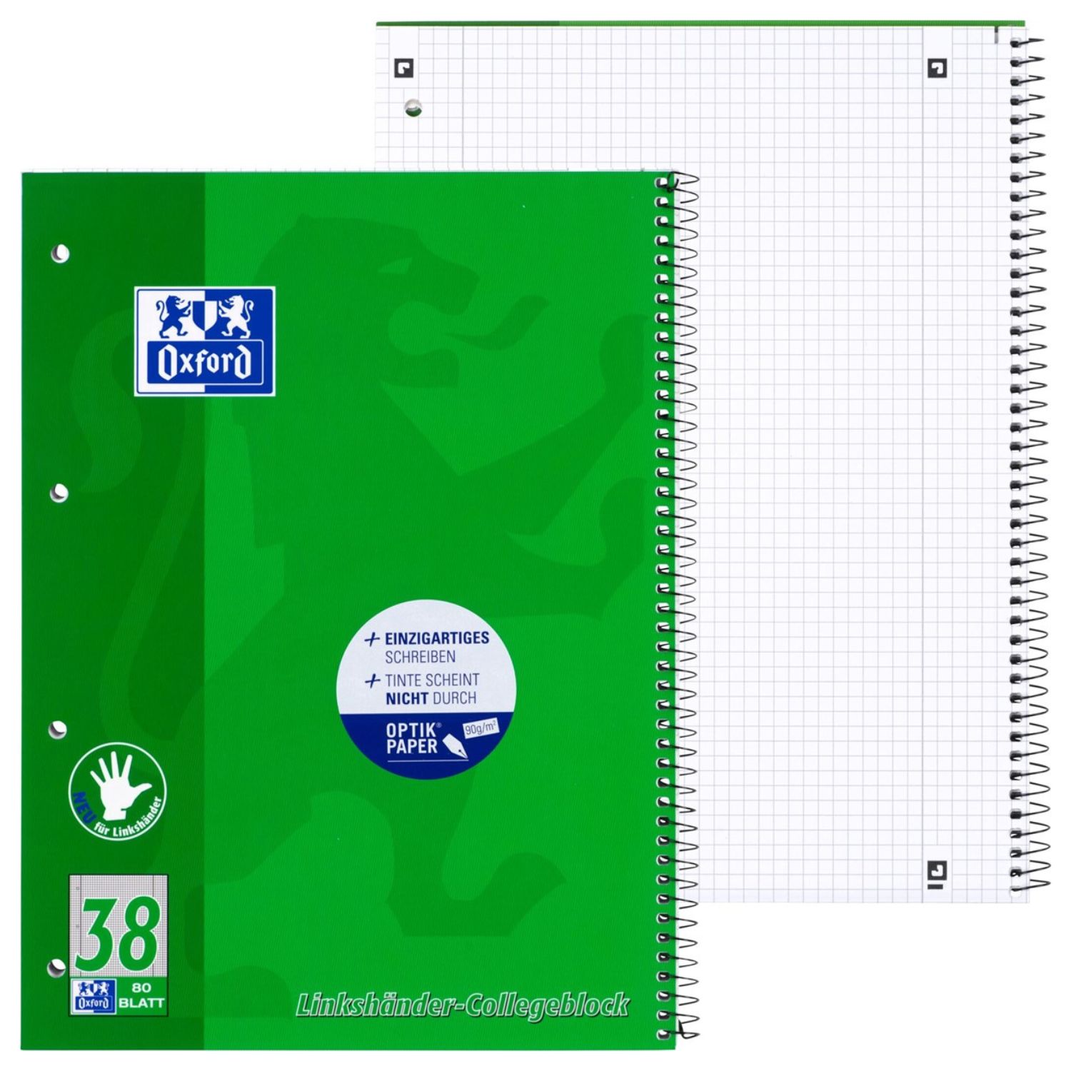 Oxford Collegeblock Lin.38 - A4+, 80 Blatt, 90 g/qm, 4-fach Lochung