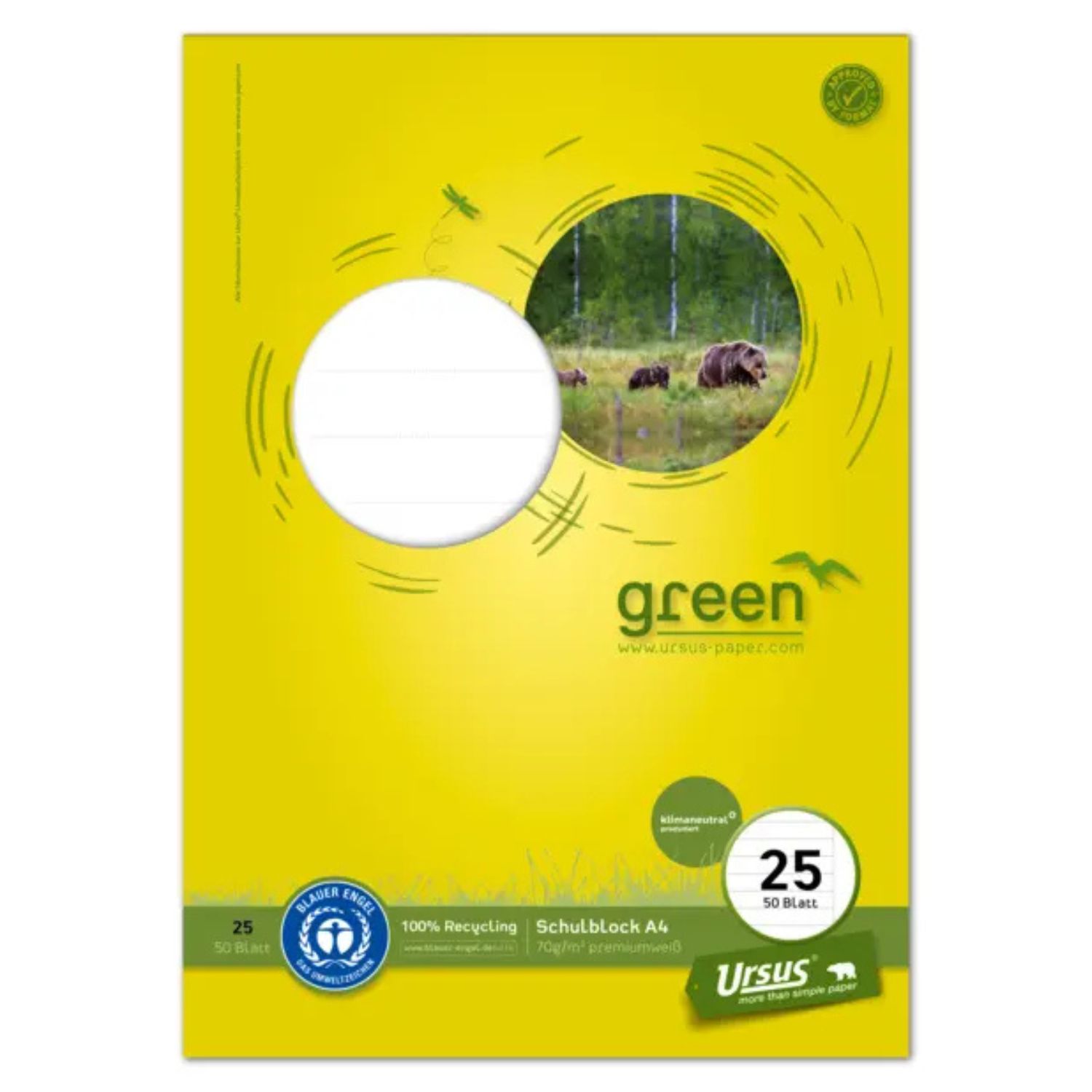 Staufen Schulblock Blauer Engel, Lineatur 25, DIN A4, gelocht