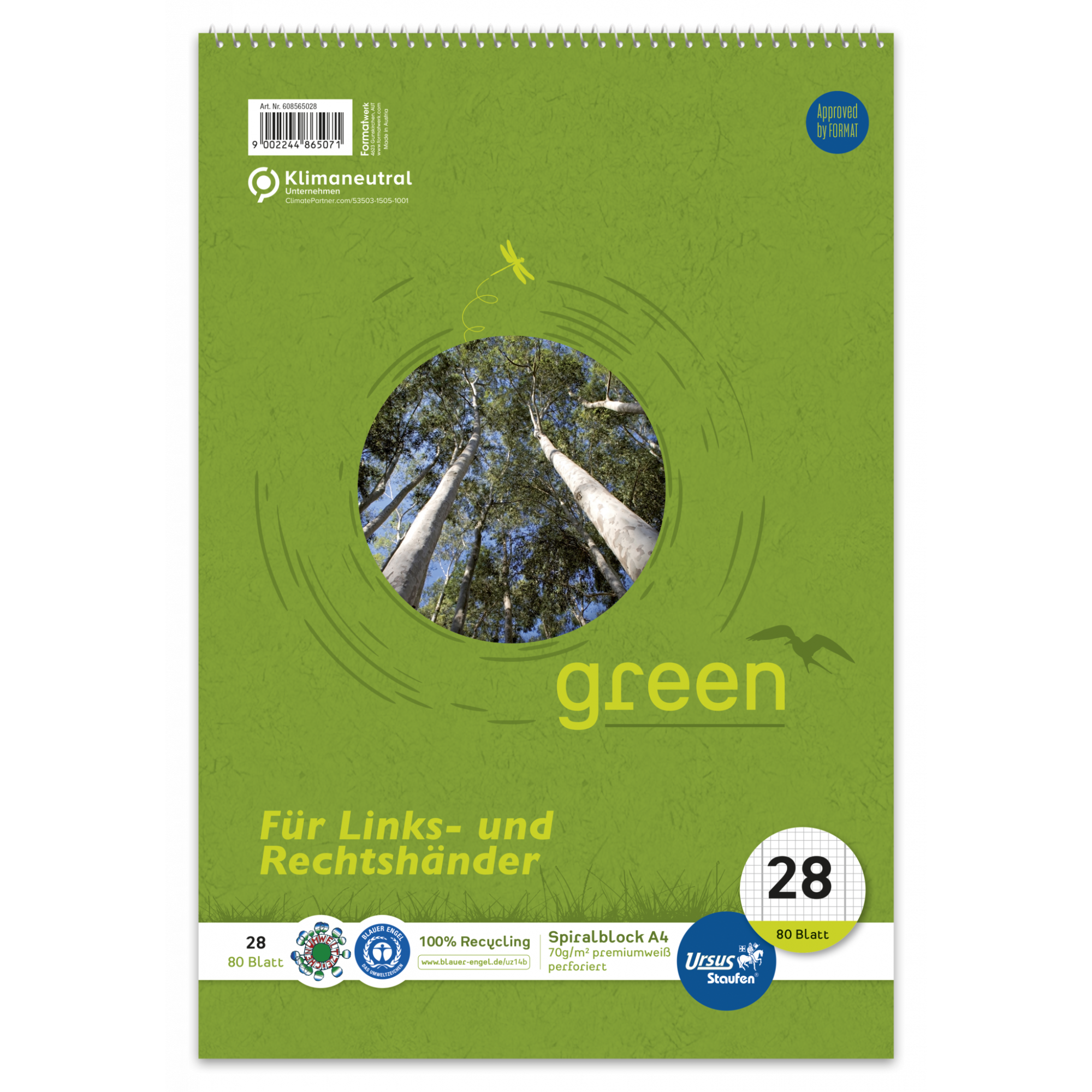 STAUFEN GREEN Spiralblock Links-/Rechtshänder A4 80 Blatt - Lineatur 28