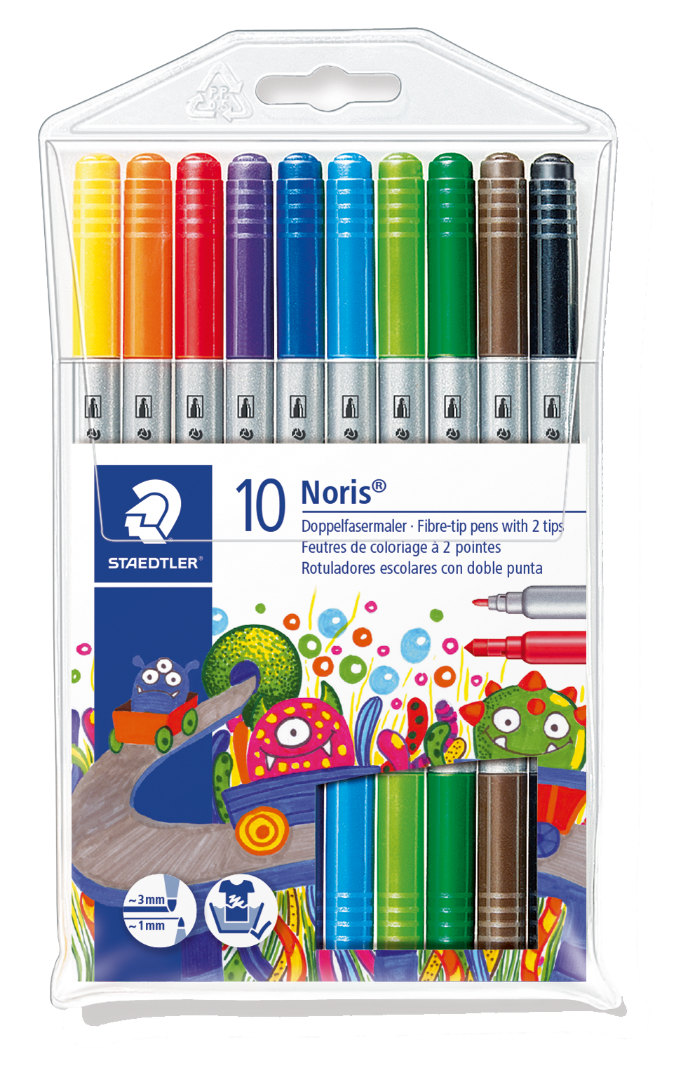 Staedtler Doppelfasermaler Noris Club®, 2 Spitzen: dünn 1,0 mm, dick 3,0 mm, 10 Farben