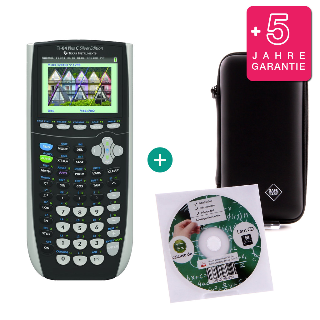 TI 84 Plus Colour Silver Edition $ BUNDLE: erweiterte Garantie + Schutztasche + Lern-CD (Deutsch) 