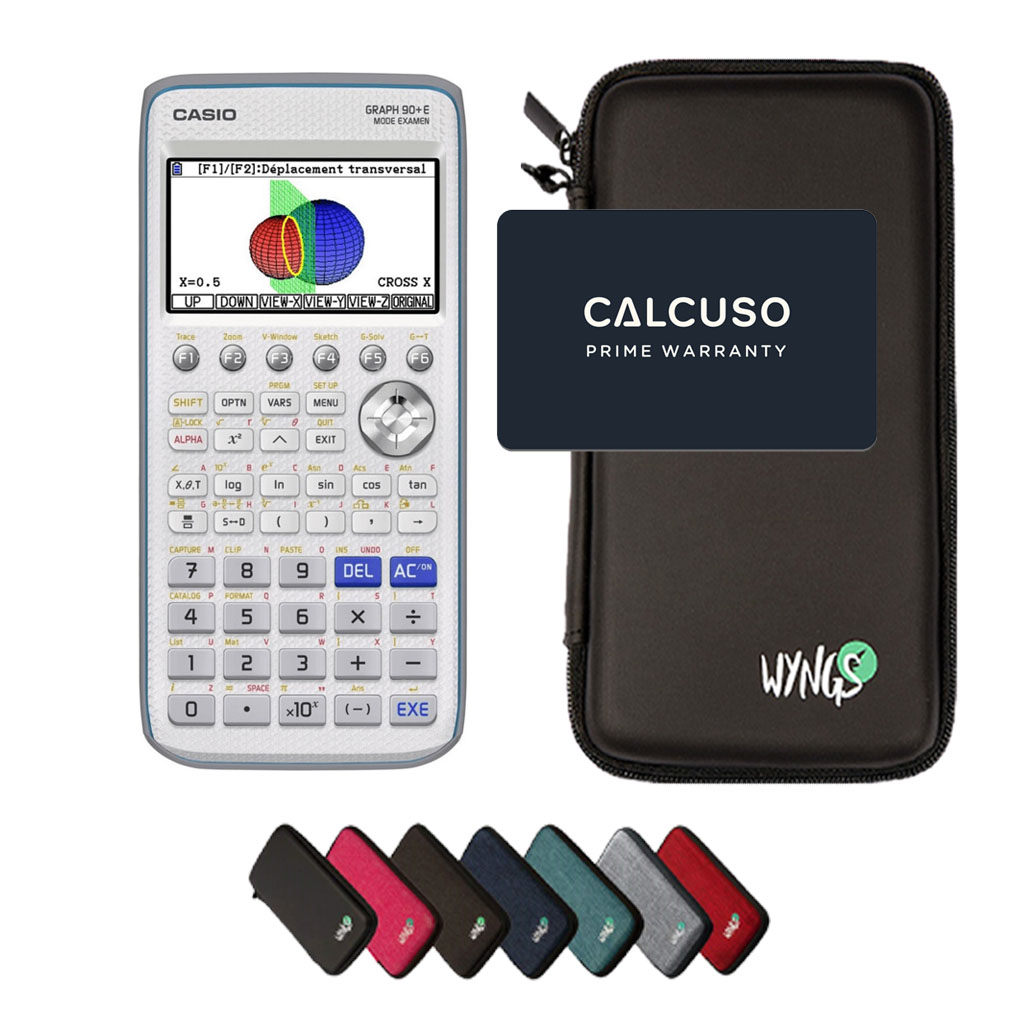 Casio Graph 90+E avec Housse de Protection WYNGS incluse Noir - Calculatrice Graphique - Pack de Base