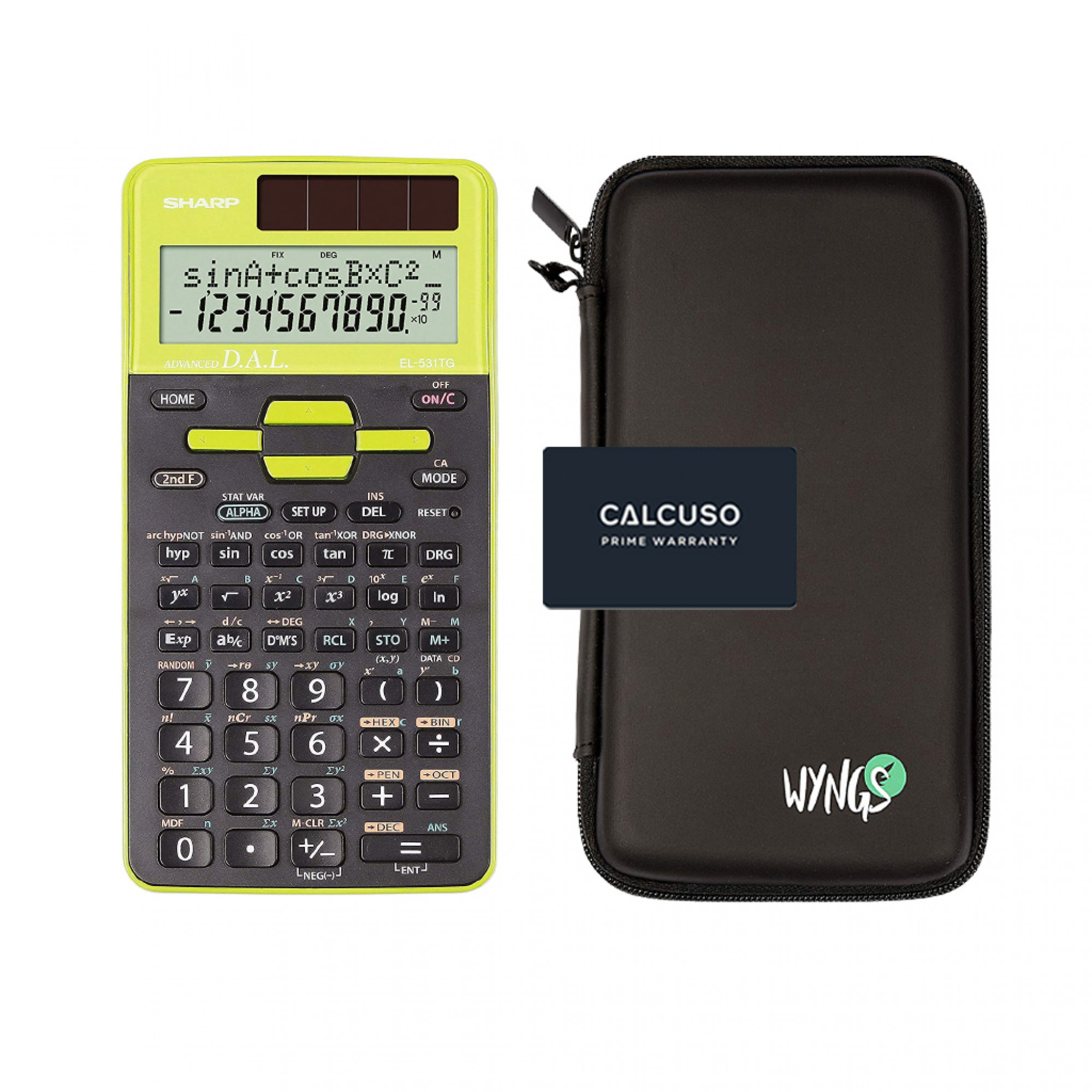 Sharp EL-531TG Vert avec Housse de Protection WYNGS incluse - Calculatrice Scientifique - Pack de Base