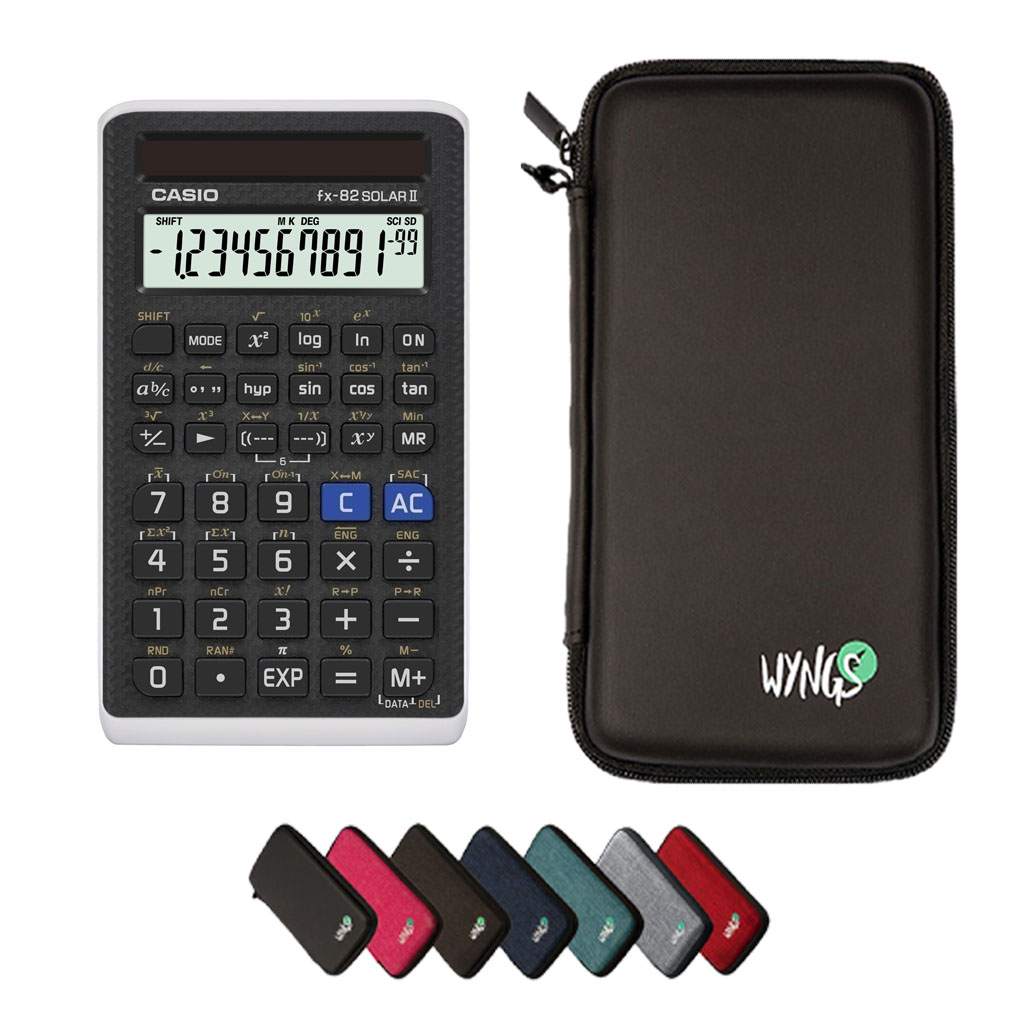 Casio fx-82 Solar II avec Housse de Protection WYNGS incluse - Calculatrice Scientifique - Pack de Base
