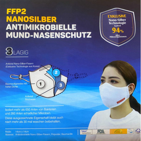 2x Masque de protection en coton avec revêtement nano-argent (FFP2) (lot de 2)