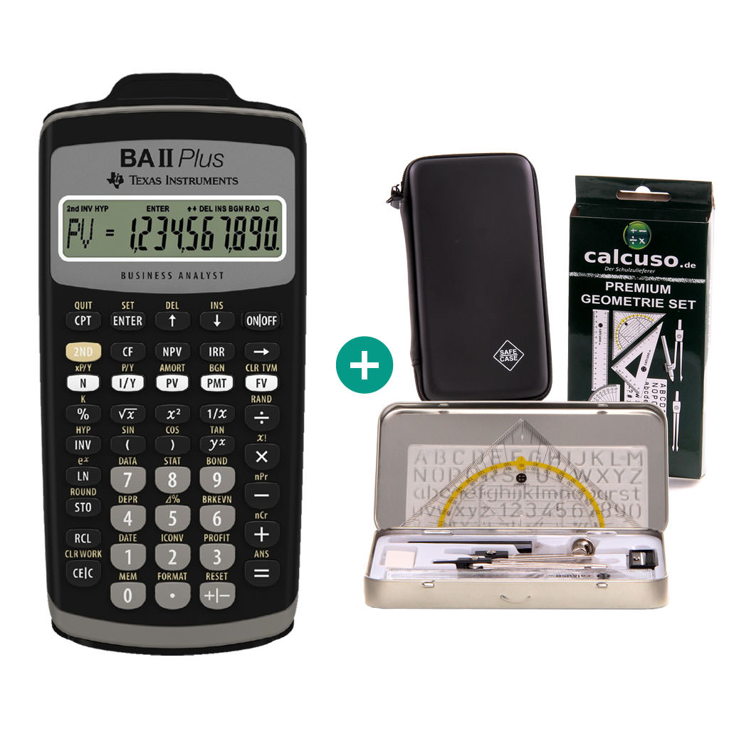 TI BA II Plus $ BUNDLE: Geometrie Set + Schutztasche