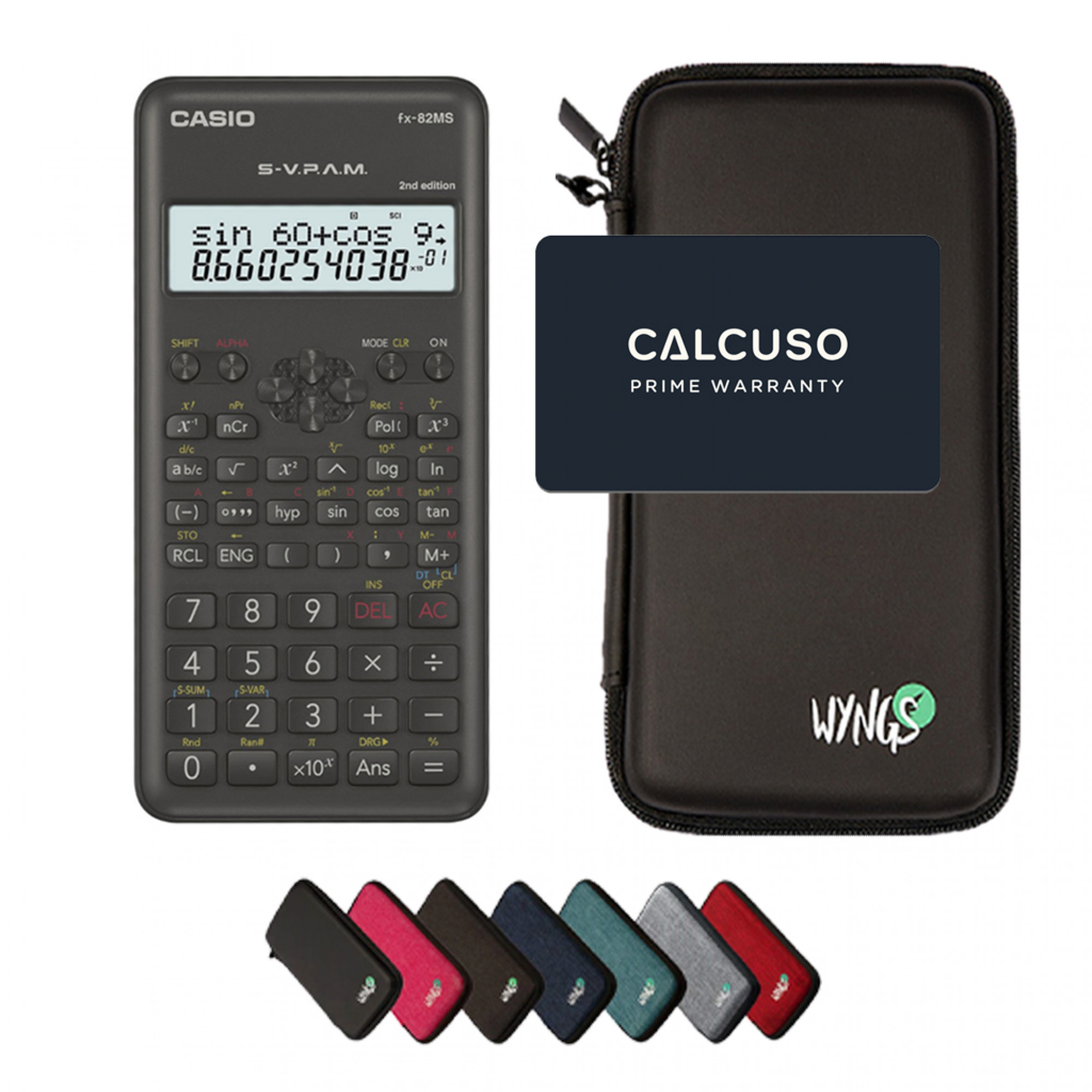 Casio fx-82MS 2nd edition avec Housse de Protection WYNGS incluse - Calculatrice Scientifique - Pack de Base