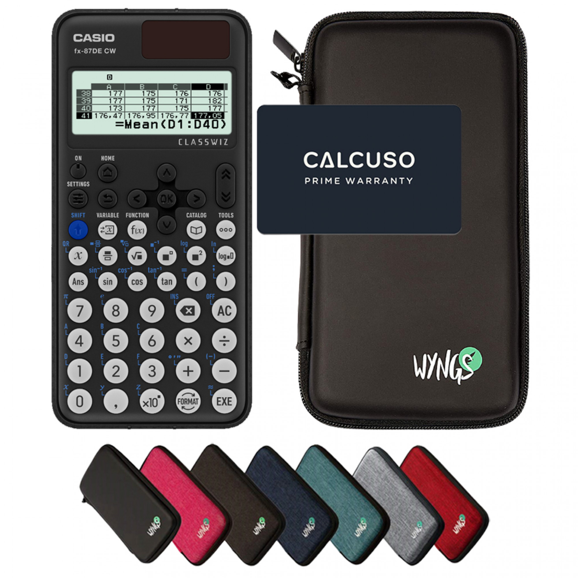 Casio fx-87DE CW ClassWiz avec Housse de Protection WYNGS incluse - Calculatrice Scientifique - Pack de Base