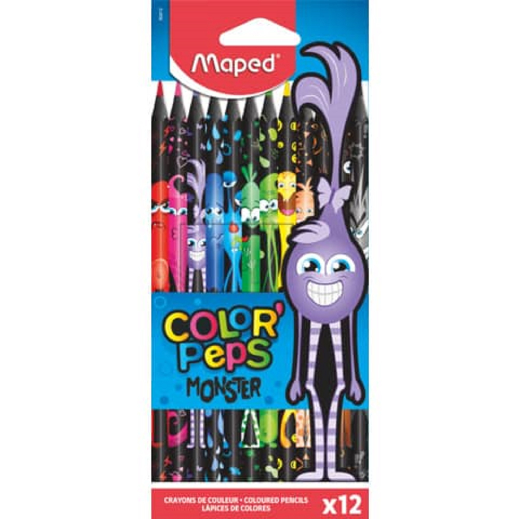 Maped - Maxi Crayons de Couleur Color'Peps - Premiers Crayons de Coloriage pour Bébé +2 ans - Boîte de 12 Crayons de Couleurs Jumbo en Bois Certifié
