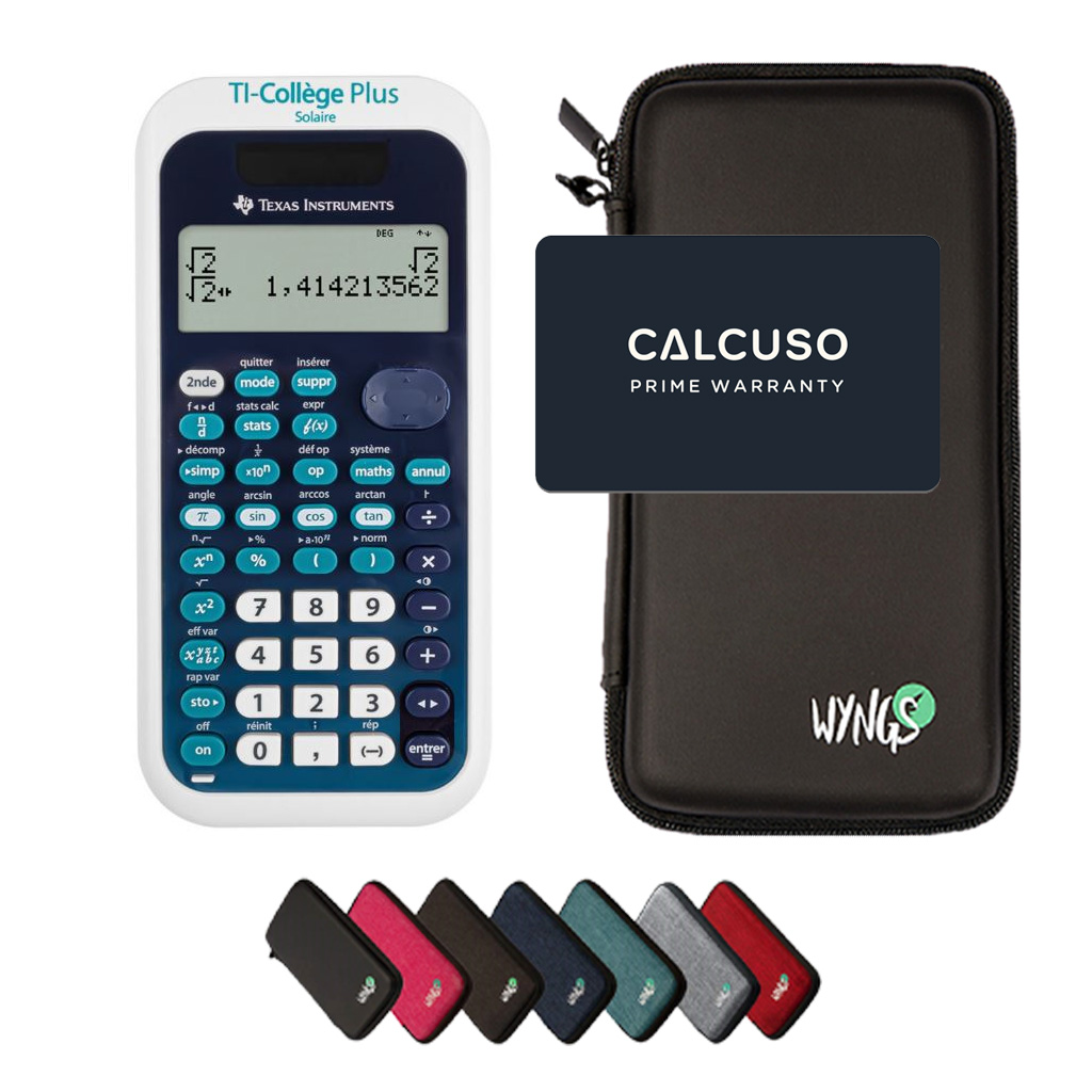 TI-Collège Plus Solaire avec Housse de Protection WYNGS incluse - Calculatrice Scientifique - Pack de Base
