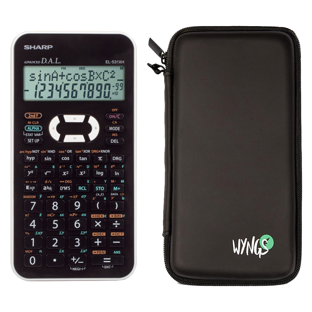 Sharp EL-531XH Blanc avec Housse de Protection WYNGS incluse Noir - Calculatrice Scientifique - Pack de Base