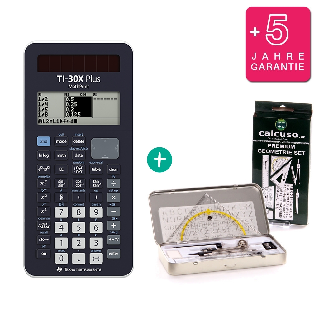 TI-30 X Plus MathPrint + Extension de garantie + Set De Géométrie CALCUSO