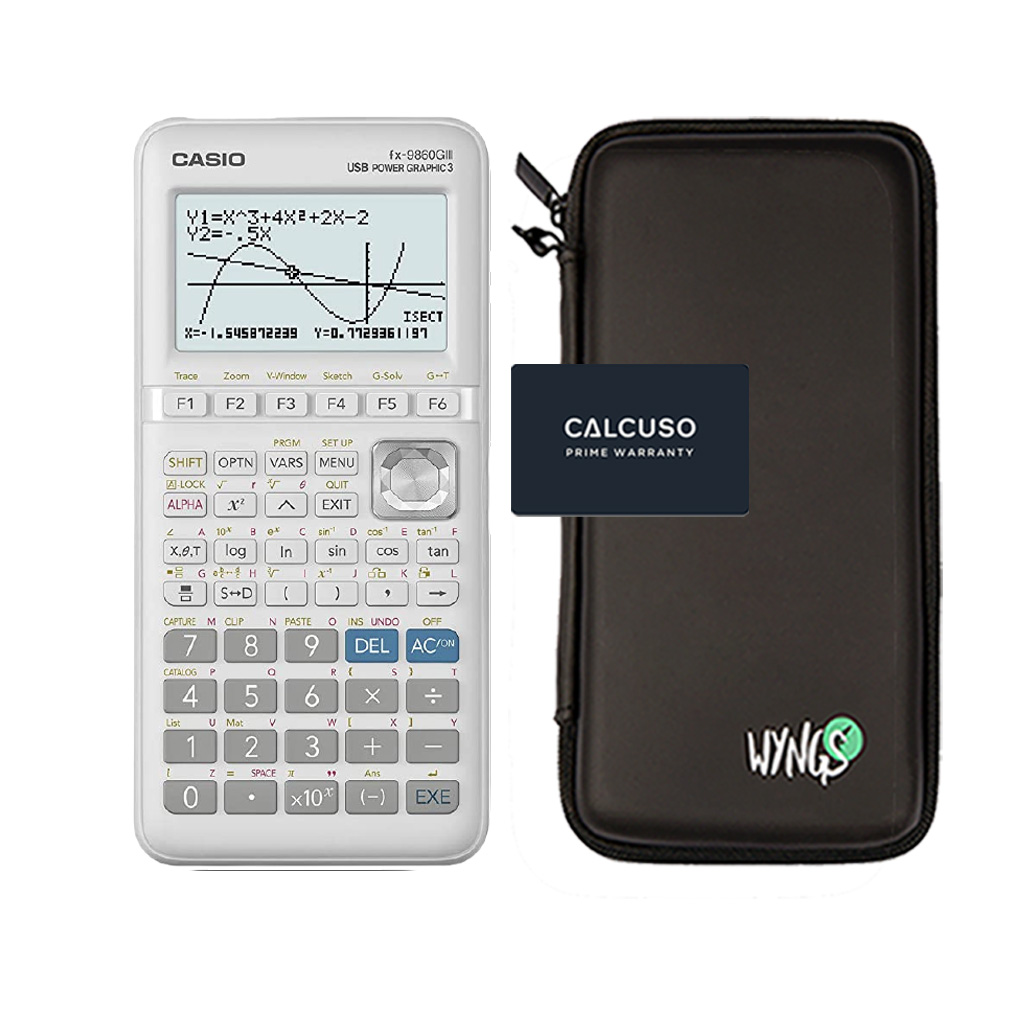 Casio fx-9860GIII avec Housse de Protection WYNGS incluse - Calculatrice Graphique - Pack de Base