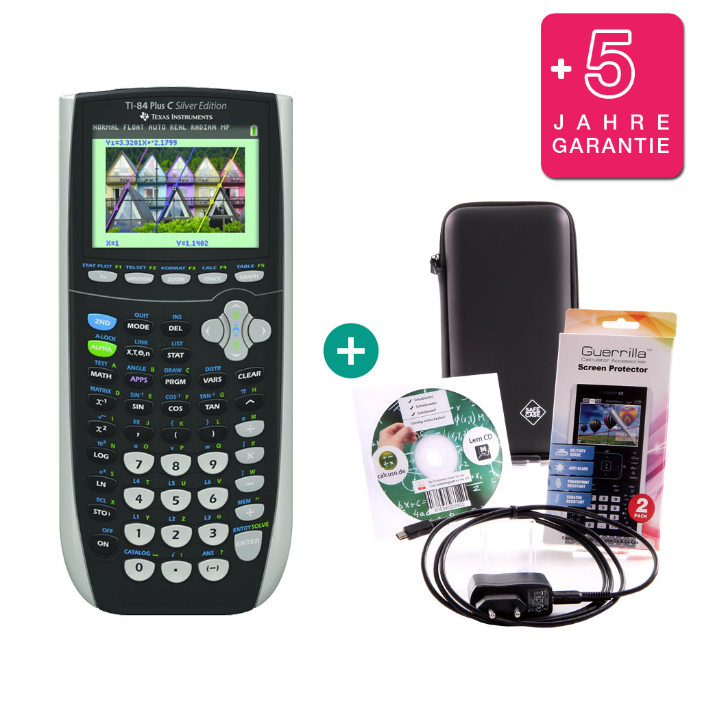 TI 84 Plus Colour Silver Edition $ BUNDLE: Ladegerät + Schutztasche + Lern-CD (Deutsch) + erweiterte Garantie + Displayschutzfolie 