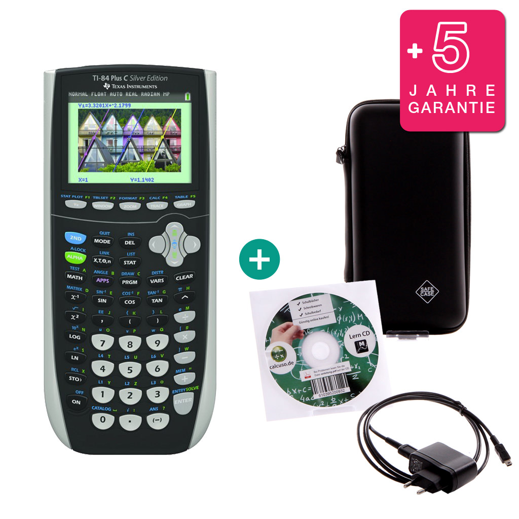 TI 84 Plus Colour Silver Edition $ BUNDLE: Ladegerät + Schutztasche + Lern-CD (Deutsch) + erweiterte Garantie 