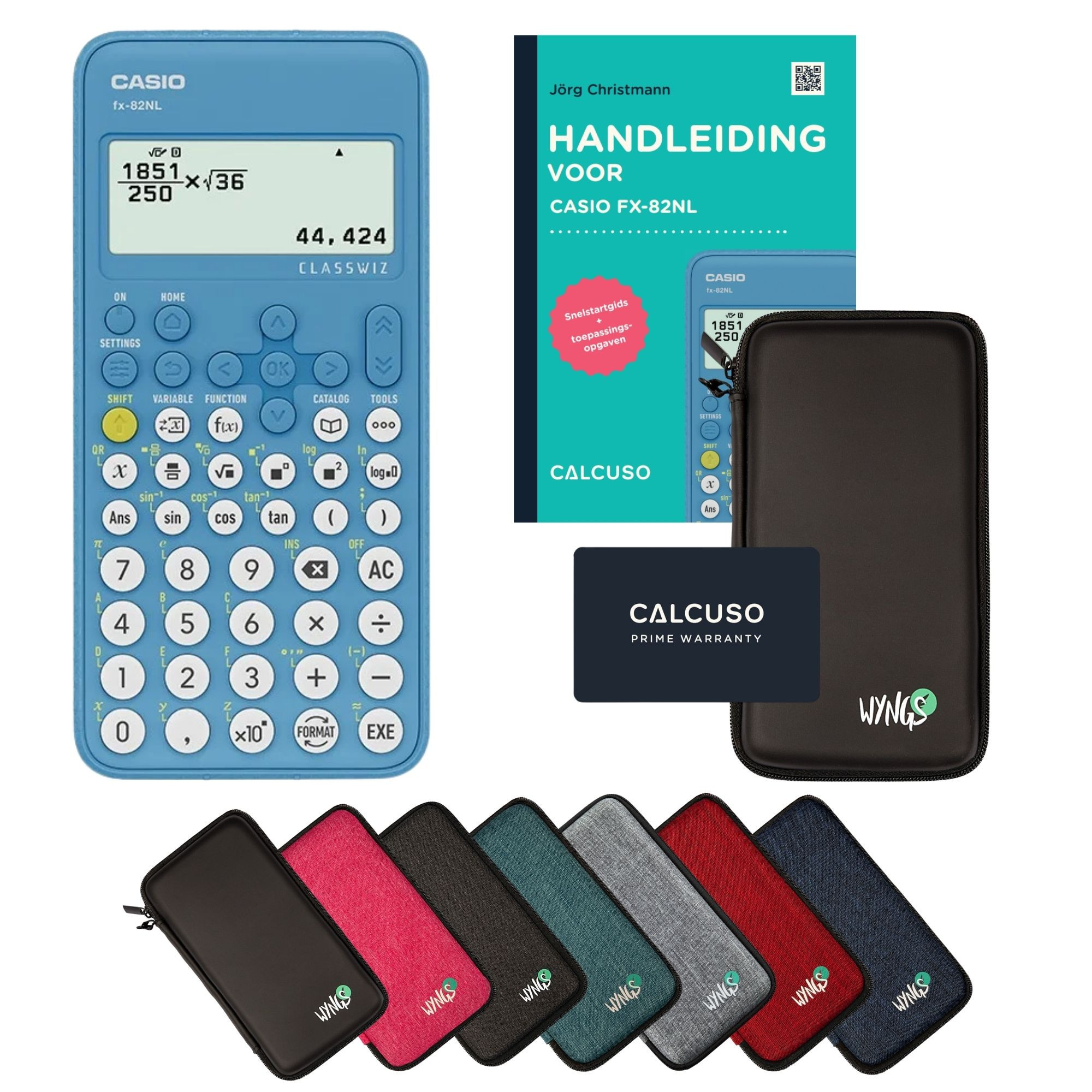 Casio fx-82NL avec étui de protection WYNGS + Manuel (en néerlandais) - Calculatrice scientifique - Set Standard