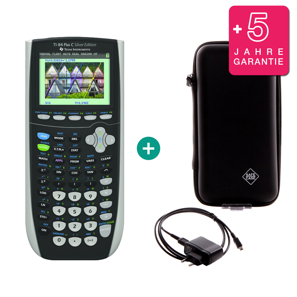 TI 84 Plus Colour Silver Edition $ BUNDLE: Ladegerät + Schutztasche + erweiterte Garantie 
