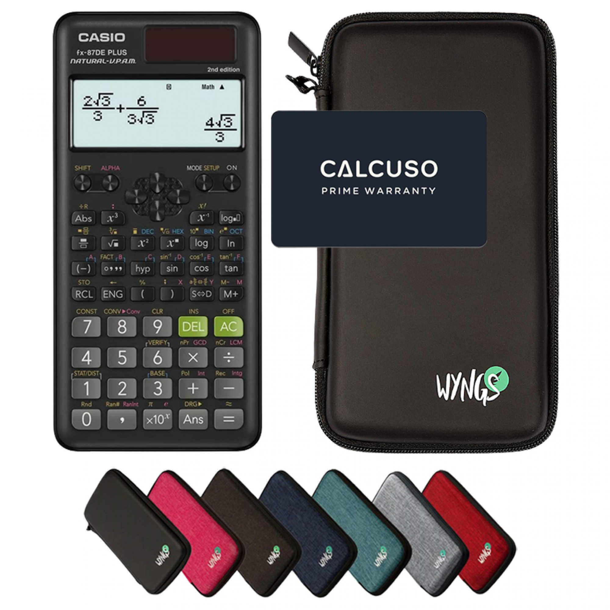 Casio fx-87DE Plus 2nd Edition avec Housse de Protection WYNGS incluse - Calculatrice Scientifique - Pack de Base
