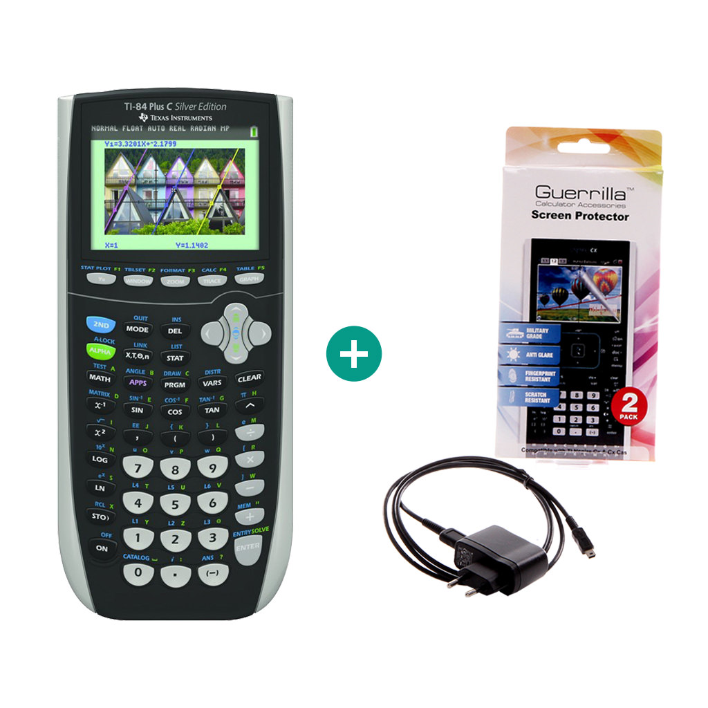 TI 84 Plus Colour Silver Edition $ BUNDLE: Ladegerät + Displayschutzfolie