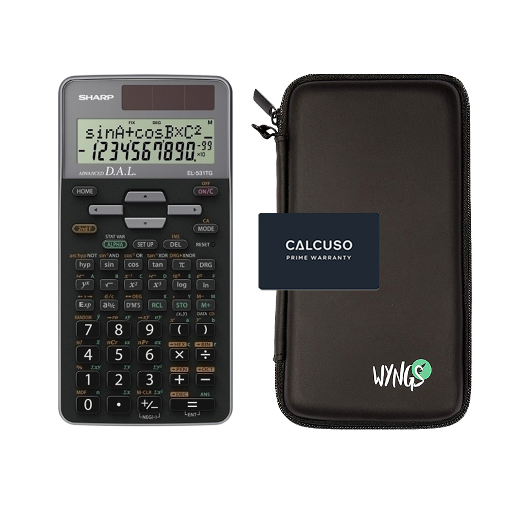 Sharp EL-531TG Grigio con Custodia Protettiva WYNGS inclusa - Calcolatrice Scientifica - Pacchetto Base