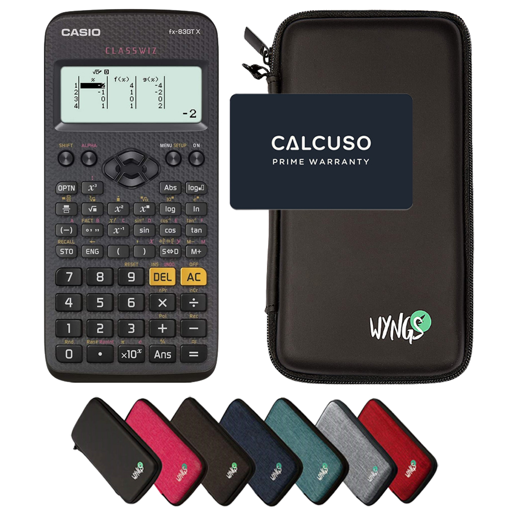Casio fx-83GT X Nero con Custodia Protettiva WYNGS inclusa - Calcolatrice Scientifica - Pacchetto Base