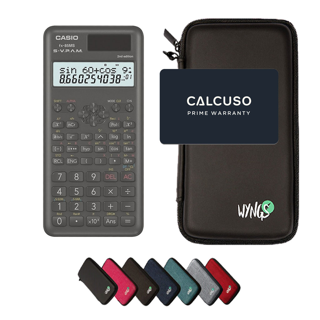Casio fx-85MS 2nd edition incl. WYNGS Beschermhoes Zwart - Wetenschappelijke Rekenmachine - Basis Pakket