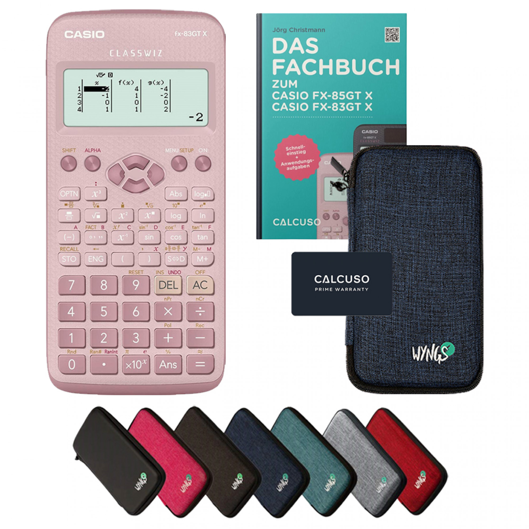 CALCUSO Standardpaket vom Taschenrechner Casio FX-83GT X ClassWiz pink
