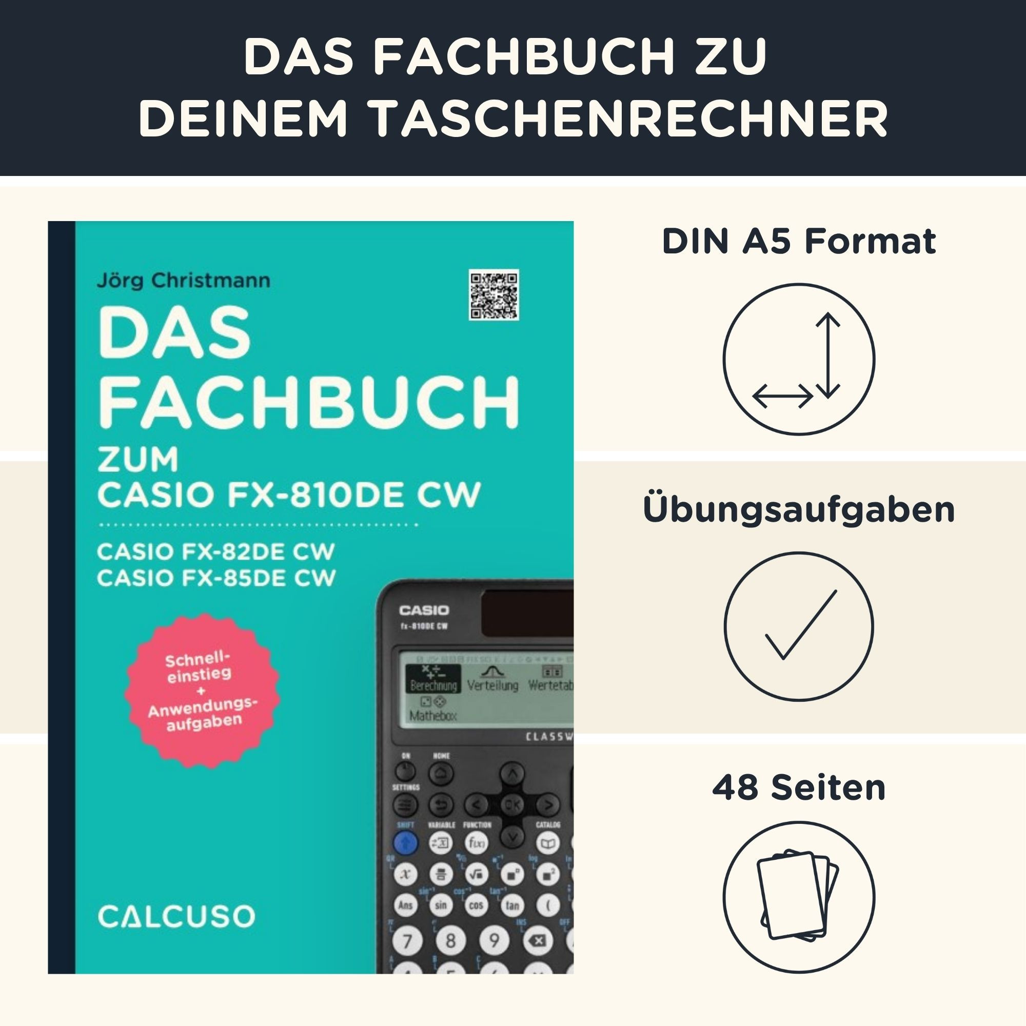 Casio FX-810 DE CW +Jeans-Tasche dklblau, Zirkelset grün,Schutzfolie, Garantie